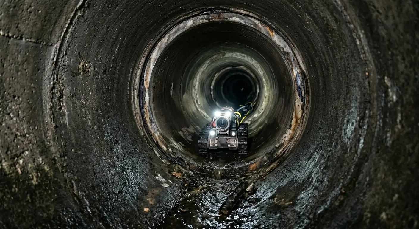 Robotic sewer camera inspecting pipe interior for Sewer Line Repair in De Soto