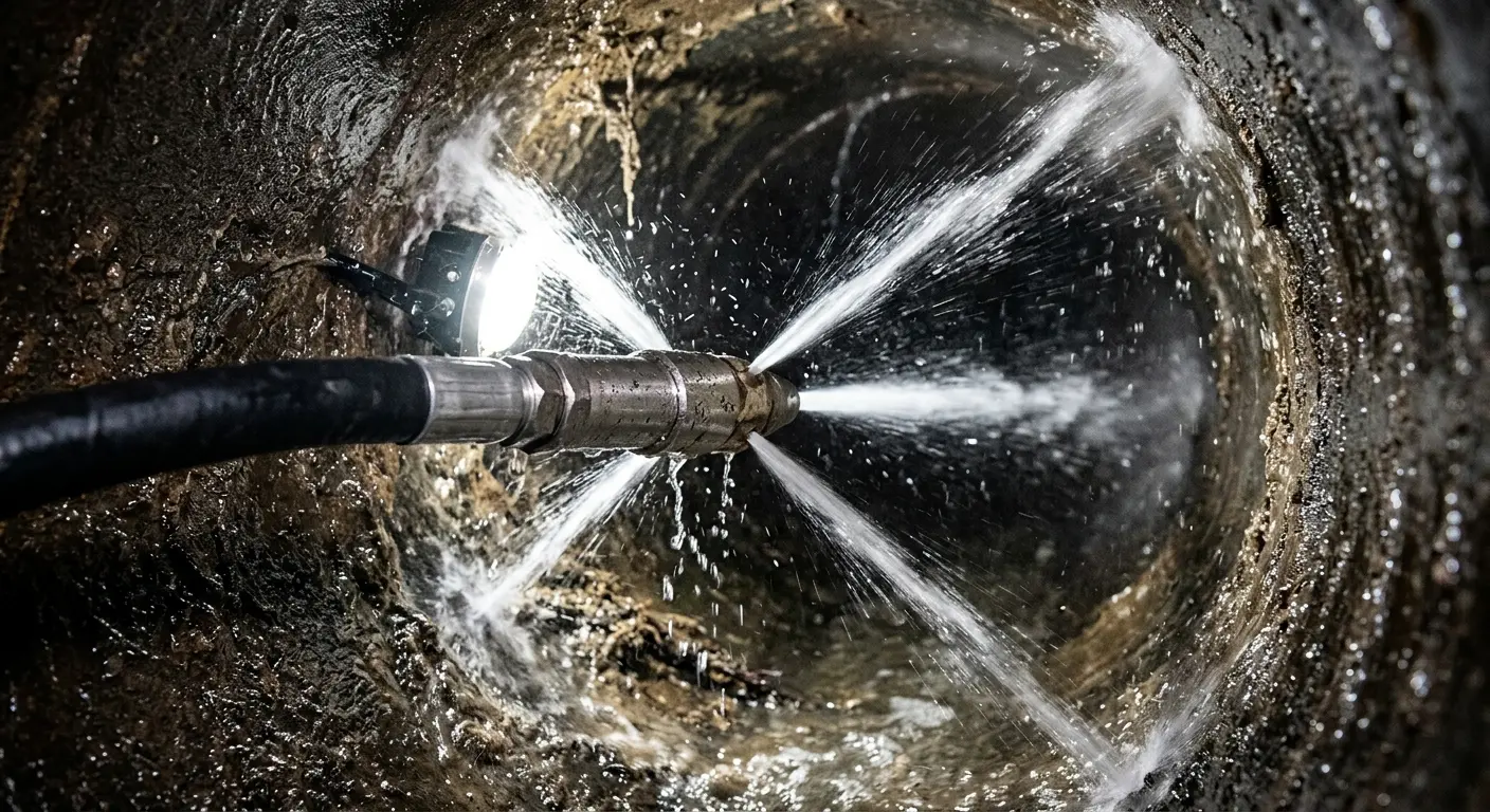 High-pressure hydro jetting nozzle cleaning sewer pipe for Storm Drain Cleaning in De Soto